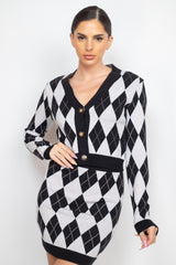 Black and white Wholesale Diamond Print Cardigan