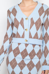 Brown and blue Wholesale Diamond Print Cardigan