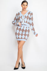 Brown and blue Wholesale Diamond Print Cardigan