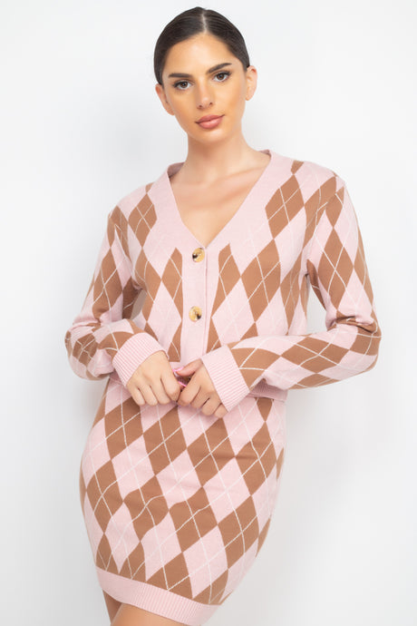 pink and brown Wholesale Diamond Print Cardigan