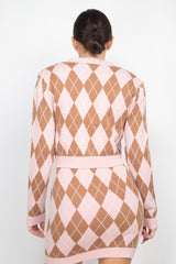 pink and brown Wholesale Diamond Print Cardigan