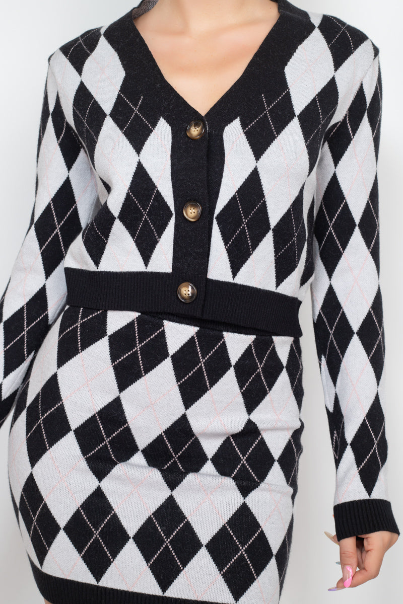 Black and white Wholesale Diamond Print Cardigan