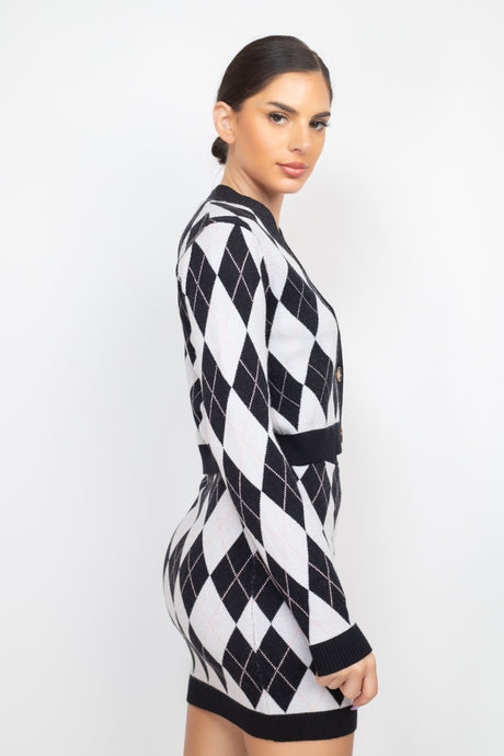 Black and white Wholesale Diamond Print Cardigan