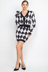 Black and white Wholesale Diamond Print Cardigan