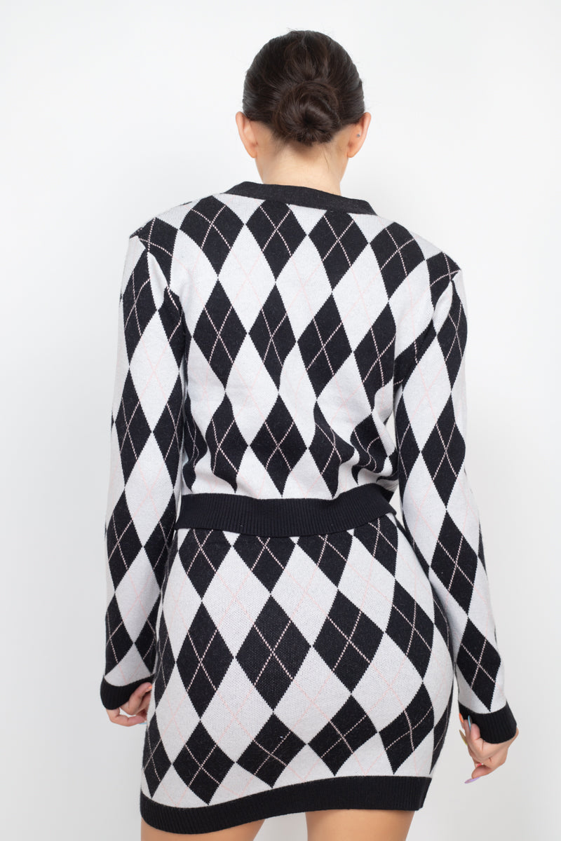 Black and white Wholesale Diamond Print Cardigan