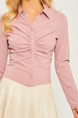 mauve Wholesale Ruched Front Button Down Top