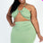 Plus Size Sexy Solid Crisscross Halter Top Ruched Mini Skirt Set