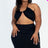 Plus Size Sexy Solid Crisscross Halter Top Ruched Mini Skirt Set