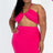 Plus Size Sexy Solid Crisscross Halter Top Ruched Mini Skirt Set