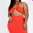 Plus Size Sexy Solid Crisscross Halter Top Ruched Mini Skirt Set