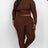 dark coffee brown Plus Size Ribbed Mock Neck Long Sleeve Top & Leggings Set