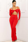 red Open Shoulder Cutout Detail Jumpsuit