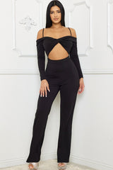 Black Open Shoulder Cutout Detail Jumpsuit