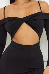 Black Open Shoulder Cutout Detail Jumpsuit