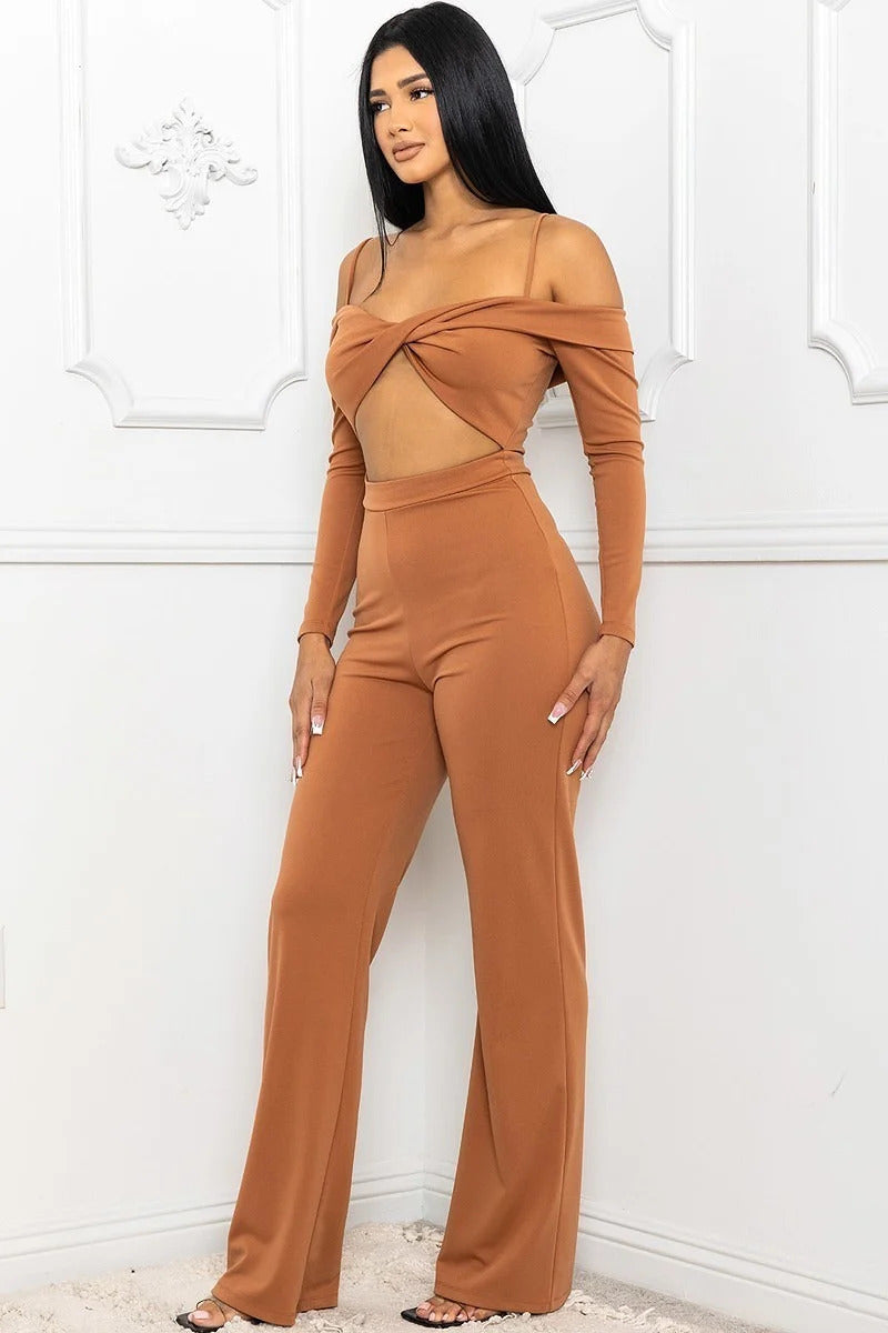 cinnamon Open Shoulder Cutout Detail Jumpsuit