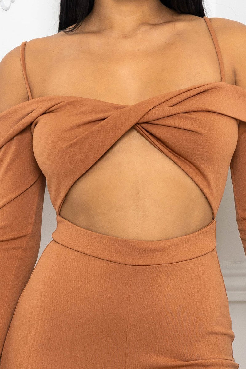 cinnamon Open Shoulder Cutout Detail Jumpsuit