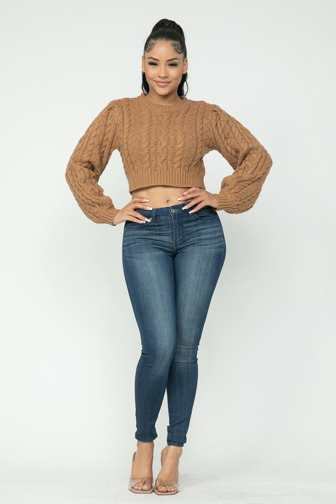 mocha color Cable Knit Pullover Sweater