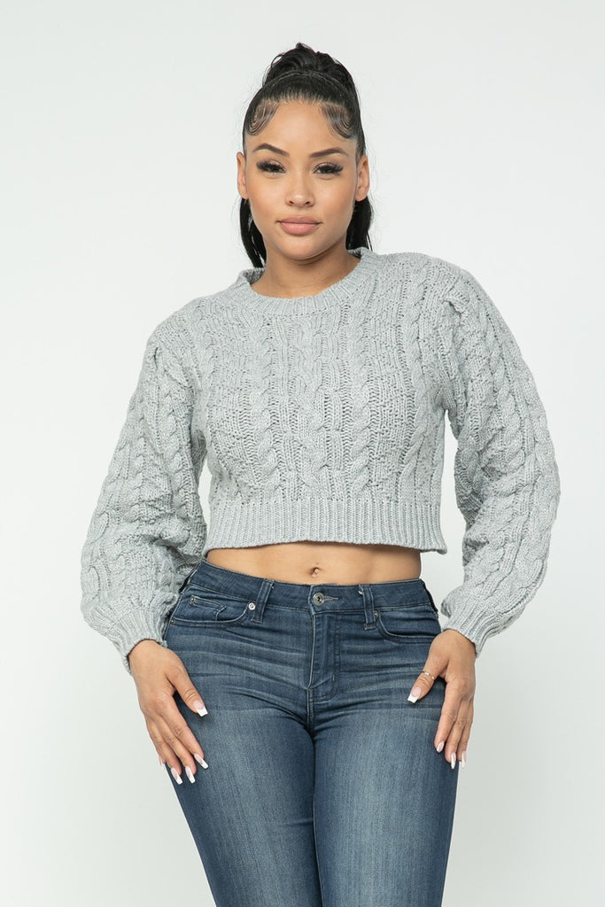 grey Cable Knit Pullover Sweater