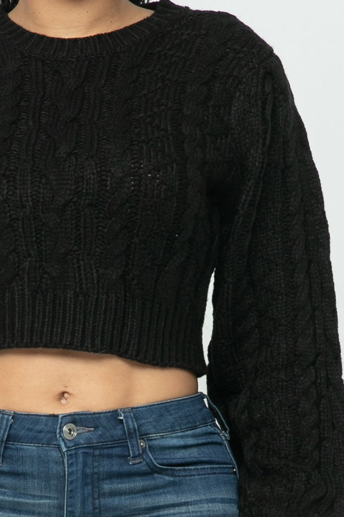 Black Cable Knit Pullover Sweater