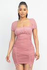 pink Wholesale Ruched Square Neck Mini Dress