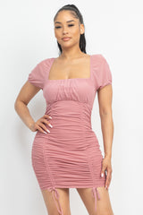 pink Wholesale Ruched Square Neck Mini Dress