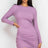 lavender Ribbed Long Sleeve Drawstring Bodycon Midi Dress
