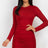 red Ribbed Long Sleeve Drawstring Bodycon Midi Dress
