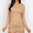 latte Ribbed Long Sleeve Drawstring Bodycon Midi Dress