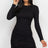 Black Ribbed Long Sleeve Drawstring Bodycon Midi Dress