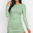 green Ribbed Long Sleeve Drawstring Bodycon Midi Dress
