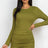 olive Ribbed Long Sleeve Drawstring Bodycon Midi Dress