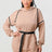 DOUBLE ZIPPER LONG SLEEVE HOODED MINI DRESS WITH AN ACCENT BELT + POCKET DETAILS.  (SLEEVE ZIPPERS ARE DETACHABLE)