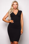 Black Sleeveless V neck corset bodycon midi dress