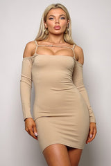 Long sleeve cuff front strap mini dress