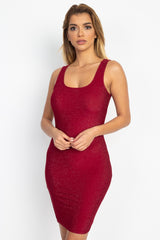 Wholesale burgundy Metallic Scallop Neck Mini Dress