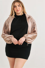 Mocha Plus Size Satin Ruched Bomber Jacket