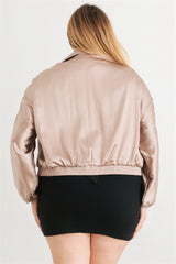 Mocha Plus Size Satin Ruched Bomber Jacket