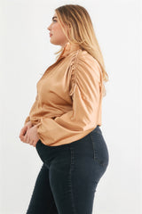 Taupe Plus Size Satin Ruched Bomber Jacket