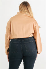 Taupe Plus Size Satin Ruched Bomber Jacket