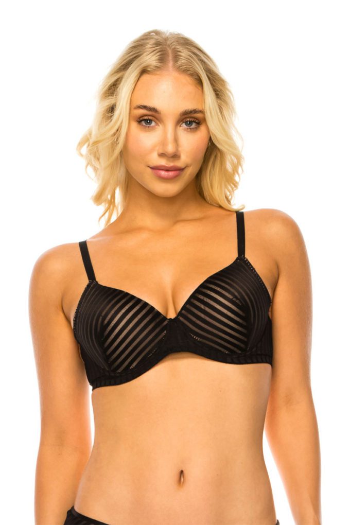 Black Youmita Striped Lace Bra