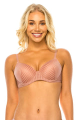 beige Youmita Striped Lace Bra