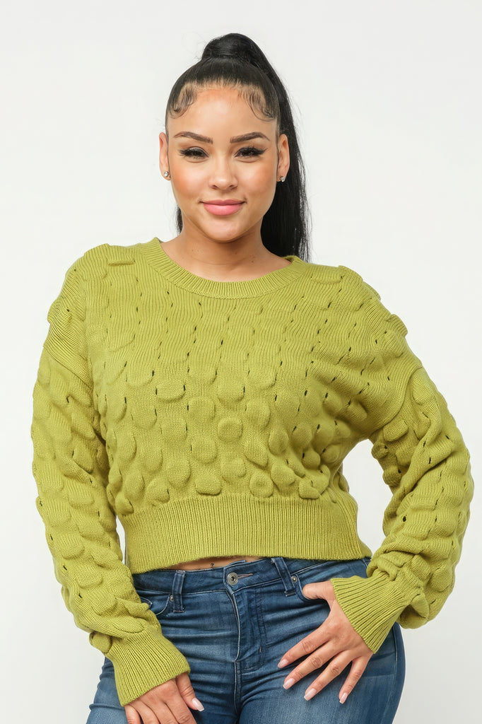avocado green Cozy Checker Sweater Top