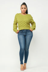 avocado green Cozy Checker Sweater Top