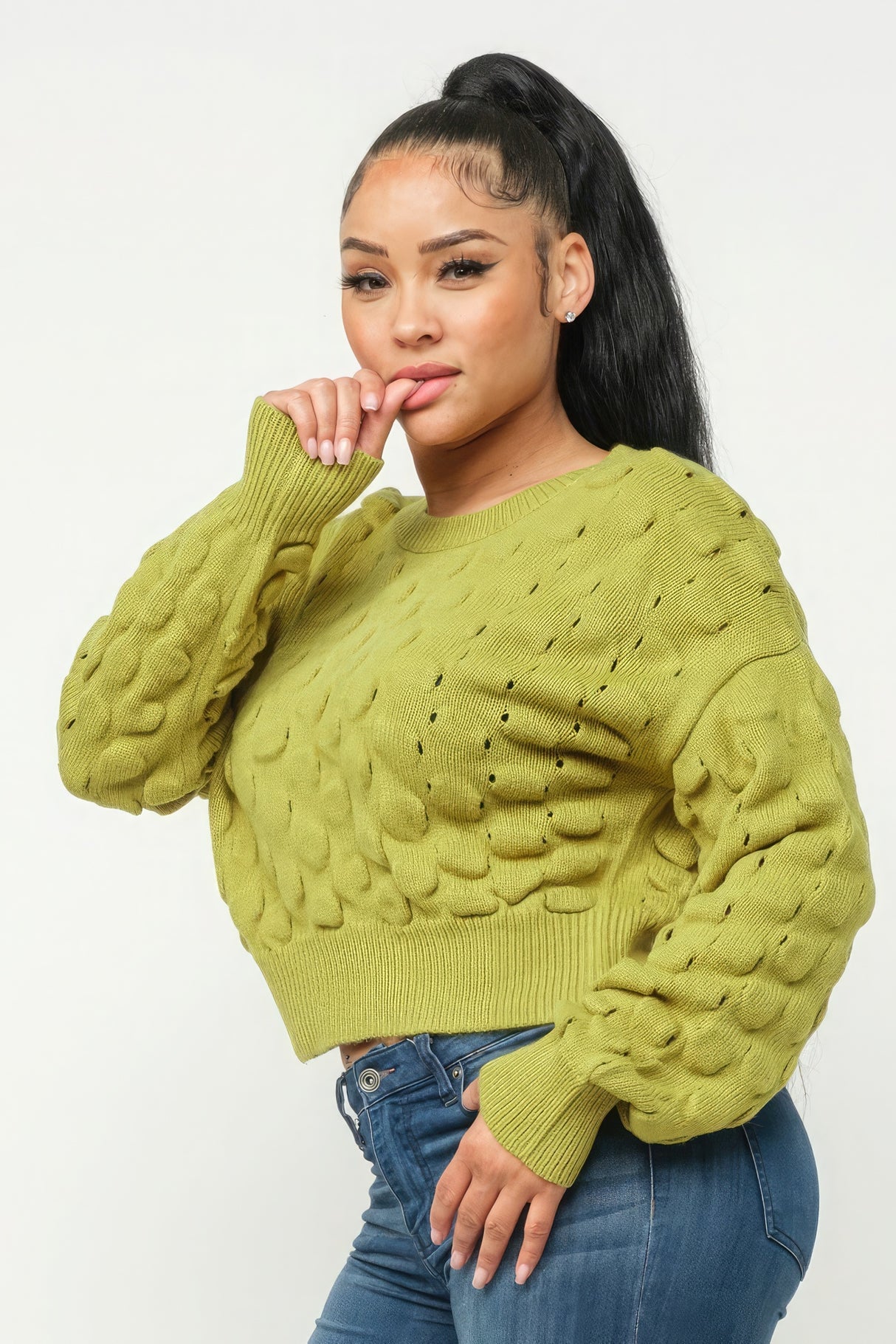 avocado green Cozy Checker Sweater Top