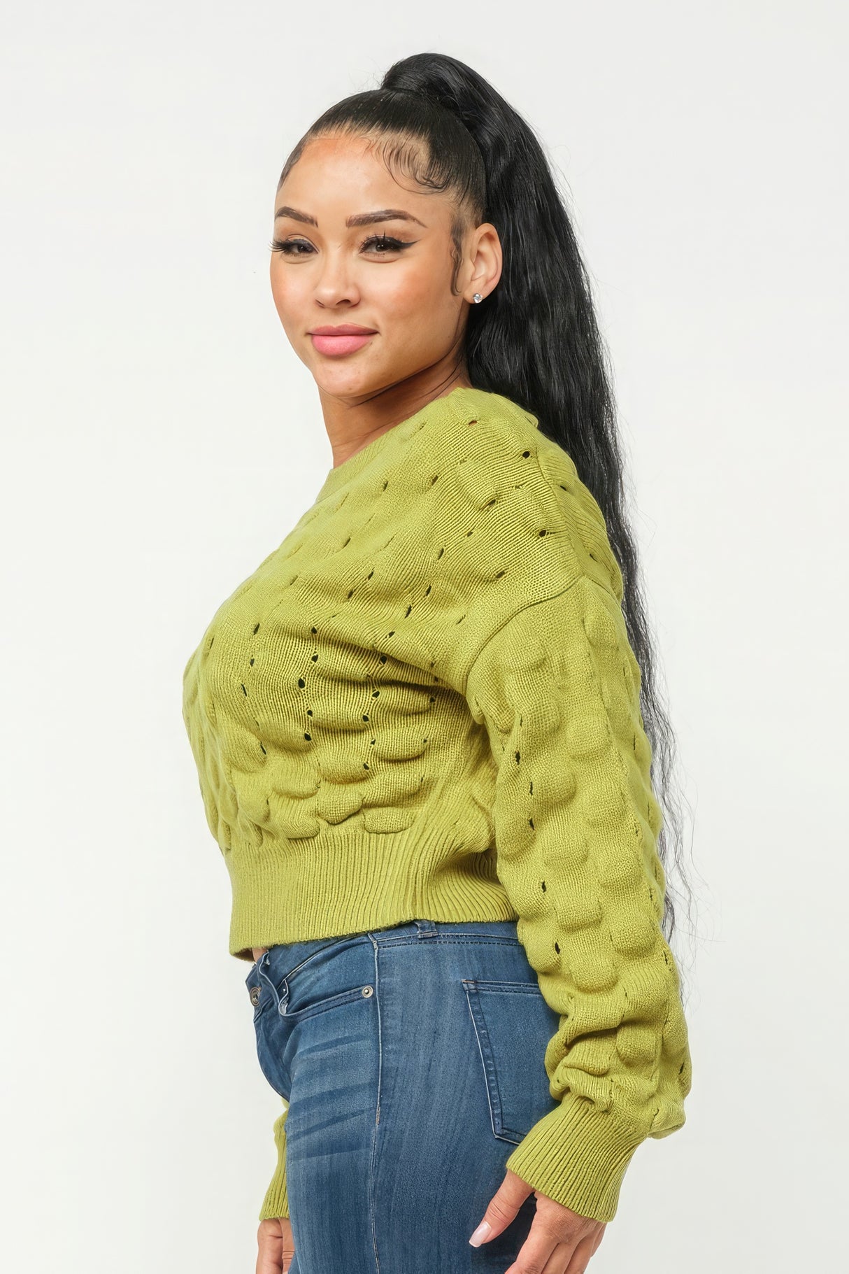 avocado green Cozy Checker Sweater Top