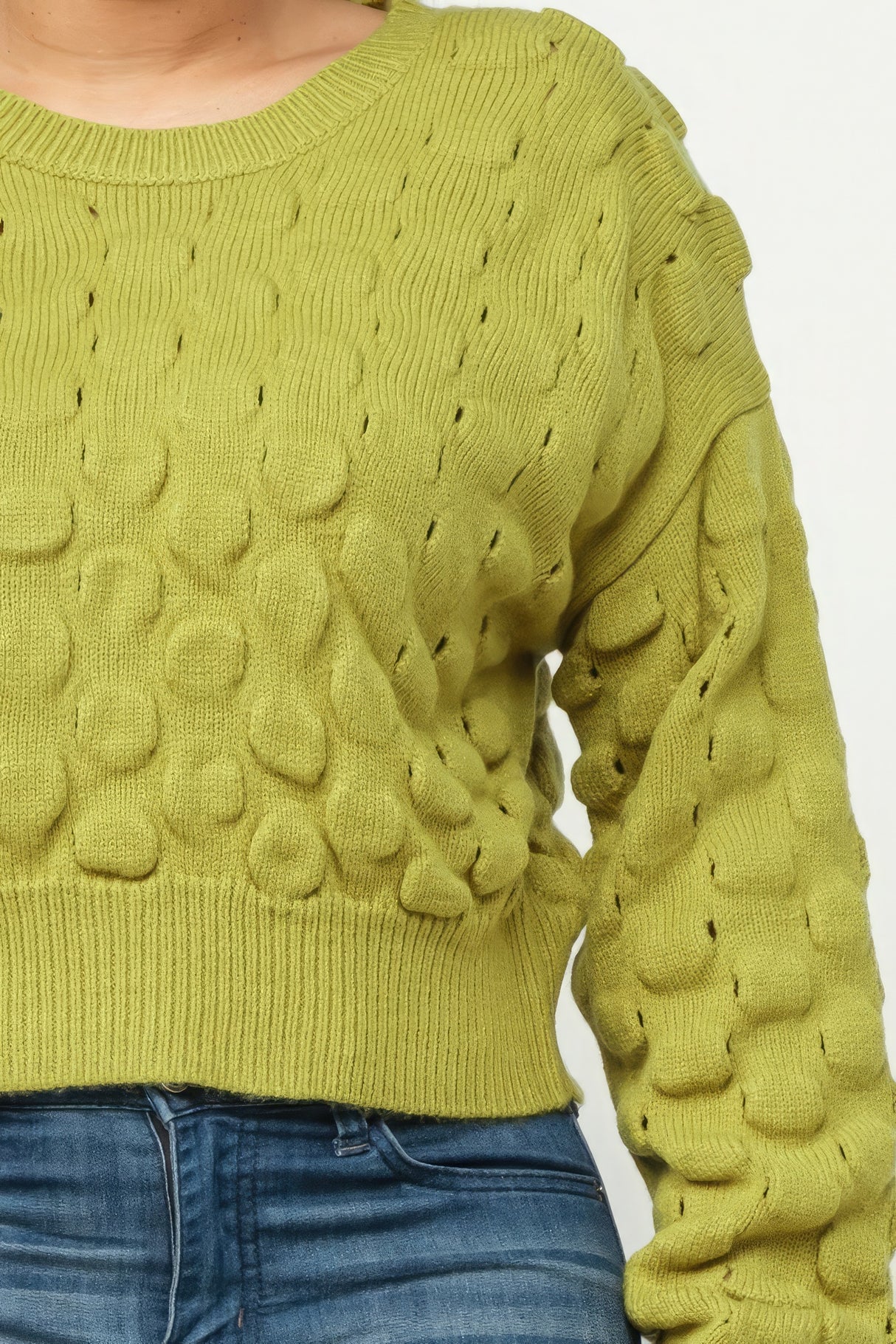 avocado green Cozy Checker Sweater Top