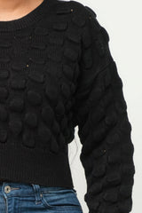 Black Cozy Checker Sweater Top