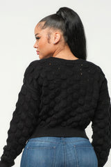 Black Cozy Checker Sweater Top