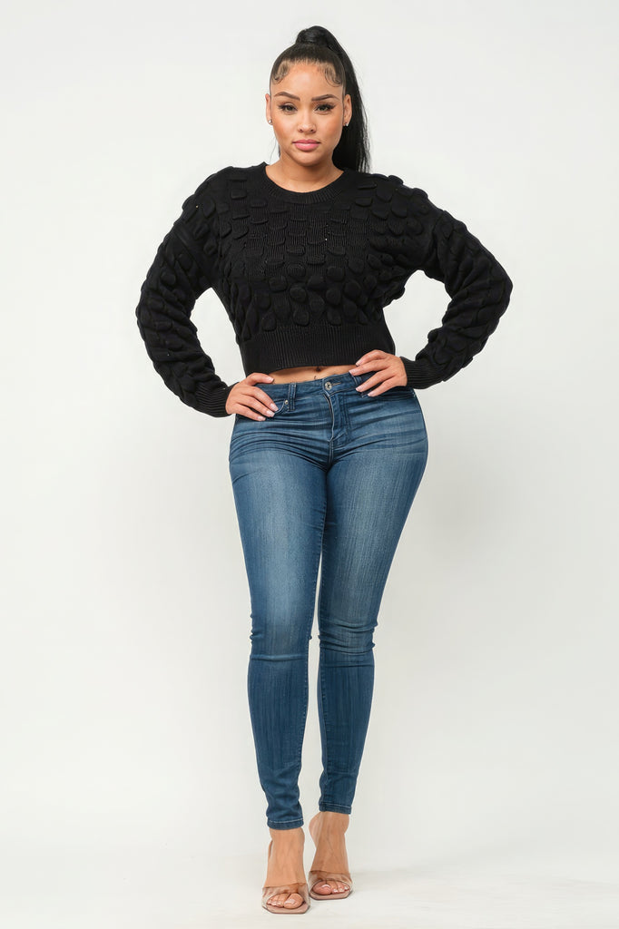 Black Cozy Checker Sweater Top