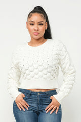 cream Cozy Checker Sweater Top